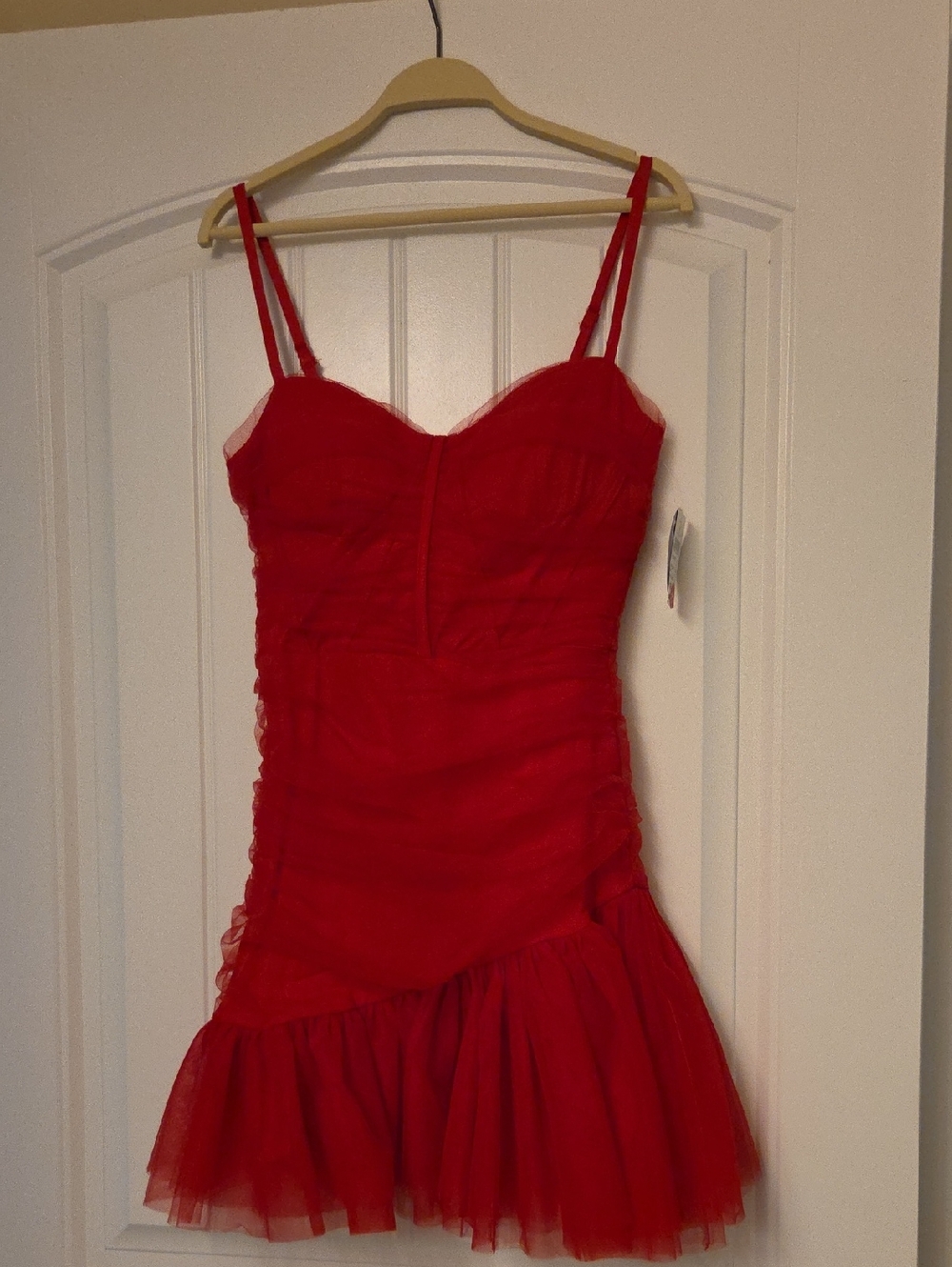 Windsor Red Tulle Ruched Sweetheart Mini Dress